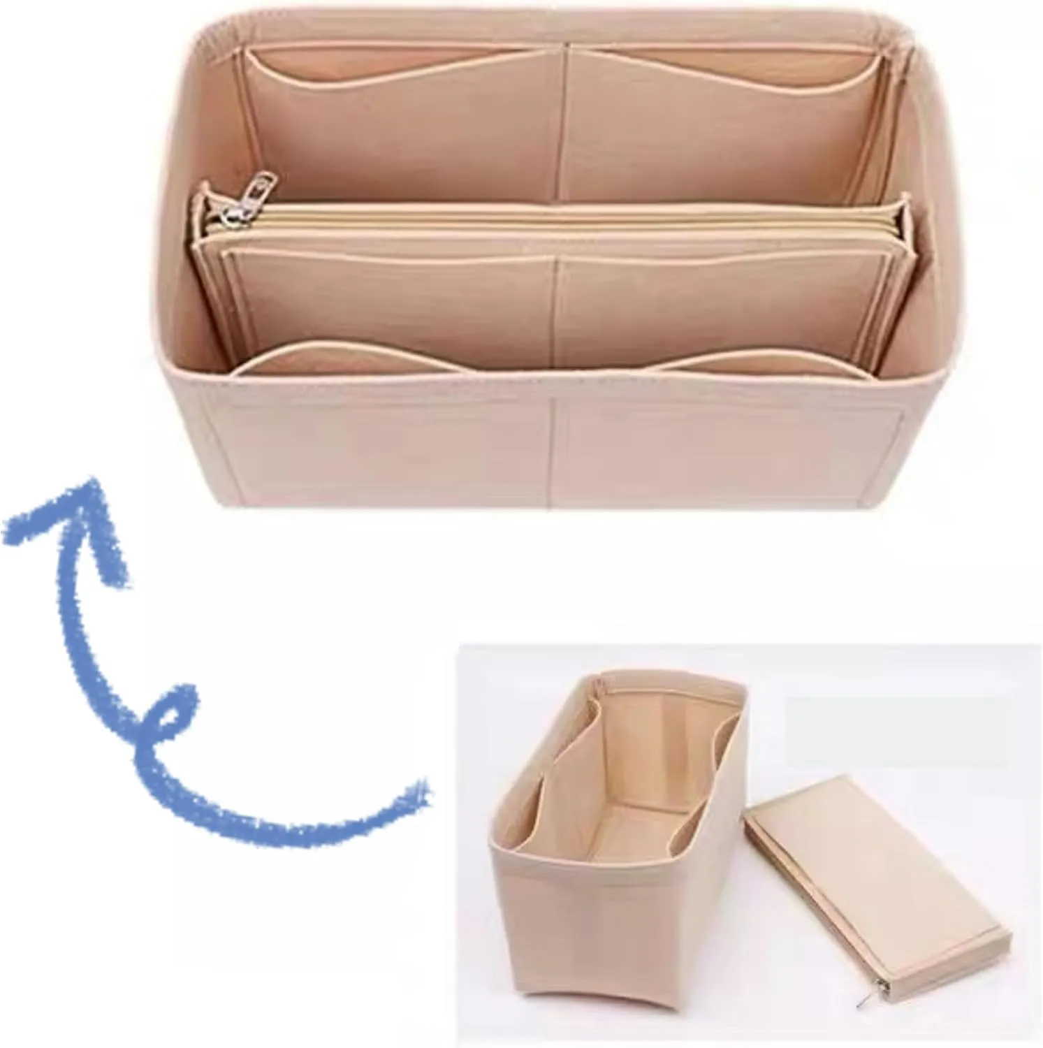 Xoppia Bag Organizer compatible with Loro Piana Loom bag L25. Felt Insert Liner for Women Handbag. (Brown, Style A)
