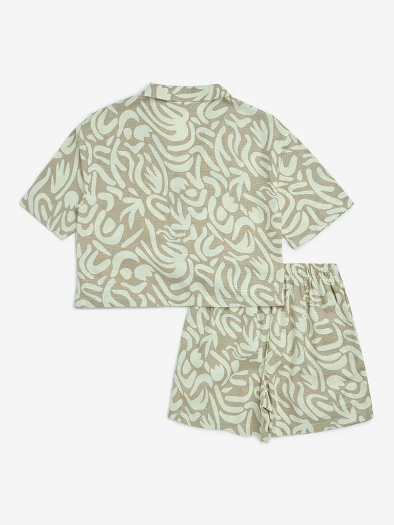Y&F Kids Brown Abstract Design Shirt and Shorts Set