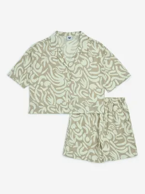 Y&F Kids Brown Abstract Design Shirt and Shorts Set