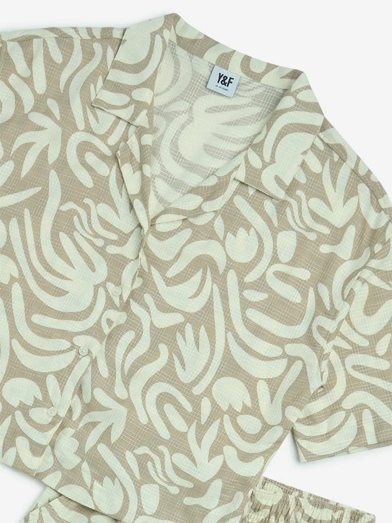Y&F Kids Brown Abstract Design Shirt and Shorts Set