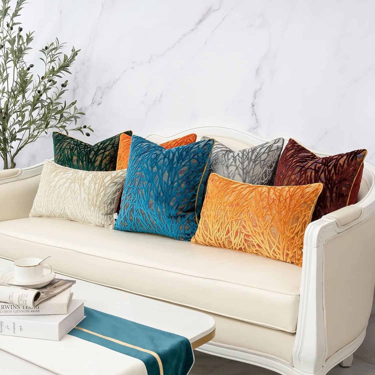Yangest Dark Grey Twigs Throw Pillow Cover Branches Velvet Cushion Case Neutral Pillowcase for Sofa Couch Bedroom Living Room Home Decor,20x20 Inch