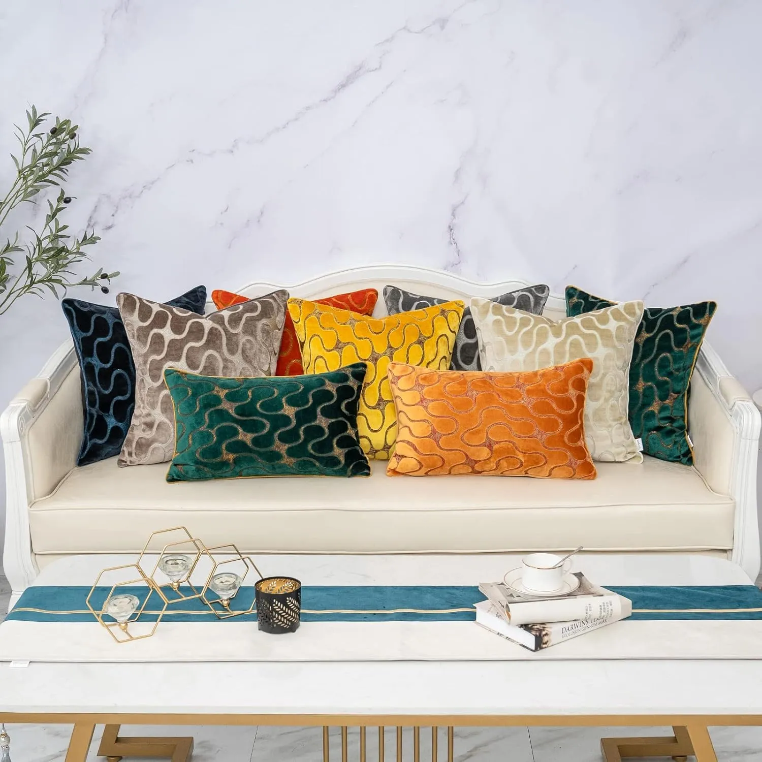 Yangest Green Square Throw Pillow Cover Wavy Velvet Cushion Cover Modern Zippered Pillowcase for Sofa Couch Bedroom Living Room Chair, 18 x 18 Inch