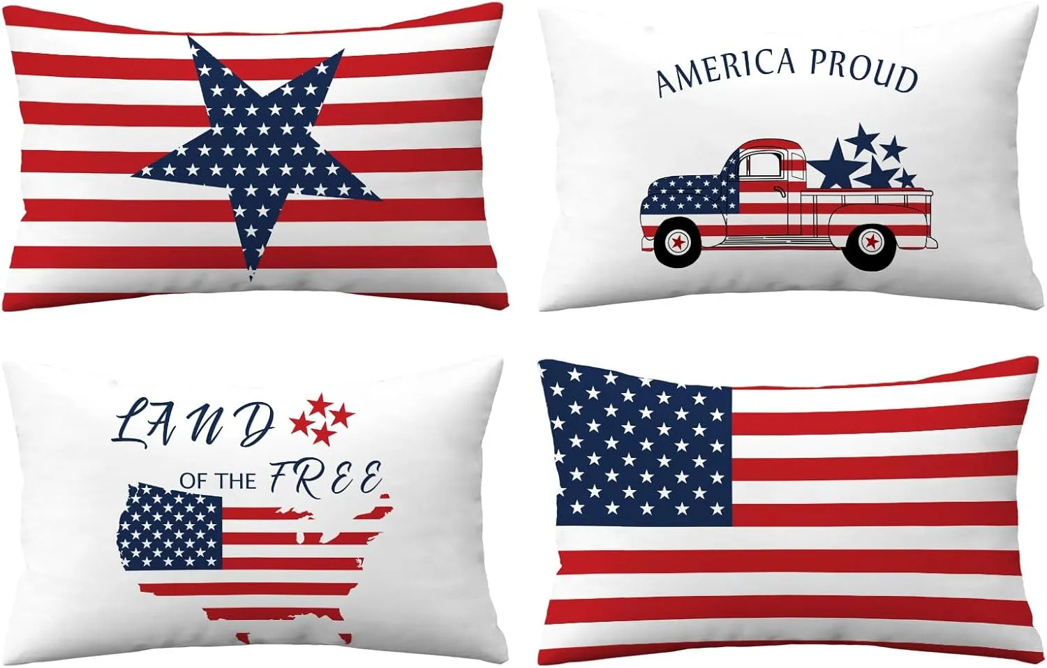 YeeJu Set of 4 Patriotic Throw Pillow Covers 12x20 Velvet 4th of July Pillow Covers Memorial Day American Flag Red White Blue Cushion Covers Fourth of July Pillow Cases Home Decorations 12x20