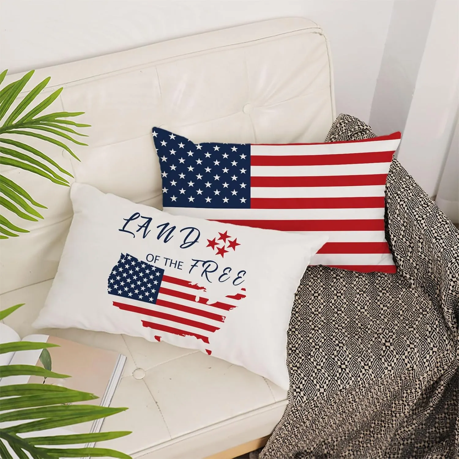 YeeJu Set of 4 Patriotic Throw Pillow Covers 12x20 Velvet 4th of July Pillow Covers Memorial Day American Flag Red White Blue Cushion Covers Fourth of July Pillow Cases Home Decorations 12x20