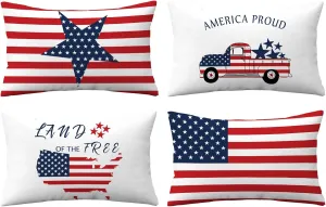 YeeJu Set of 4 Patriotic Throw Pillow Covers 12x20 Velvet 4th of July Pillow Covers Memorial Day American Flag Red White Blue Cushion Covers Fourth of July Pillow Cases Home Decorations 12x20