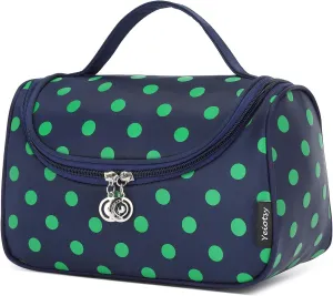 Yeiotsy Polka Dots Makeup Bag – Travel Toiletry Bag for Women, Hanging Cosmetic Organizer with Handle and Brush Holders