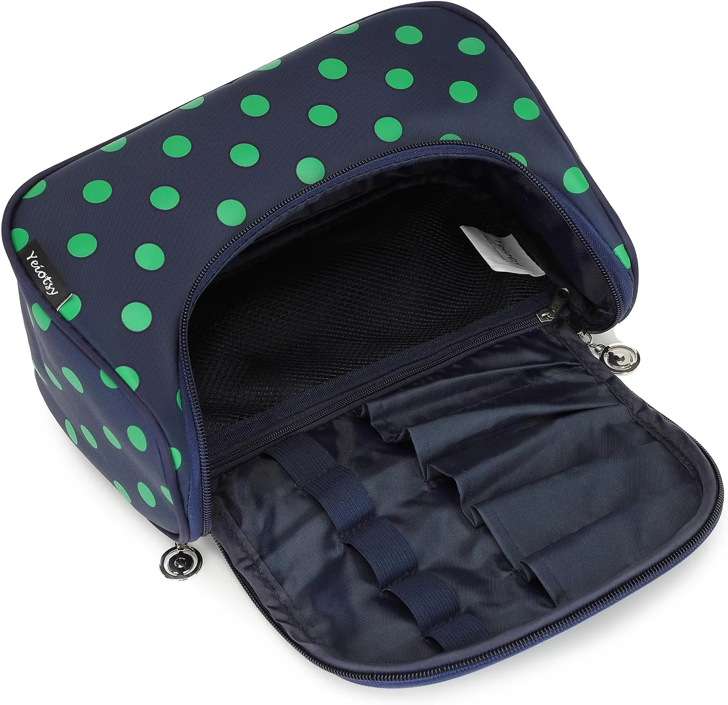 Yeiotsy Polka Dots Makeup Bag – Travel Toiletry Bag for Women, Hanging Cosmetic Organizer with Handle and Brush Holders