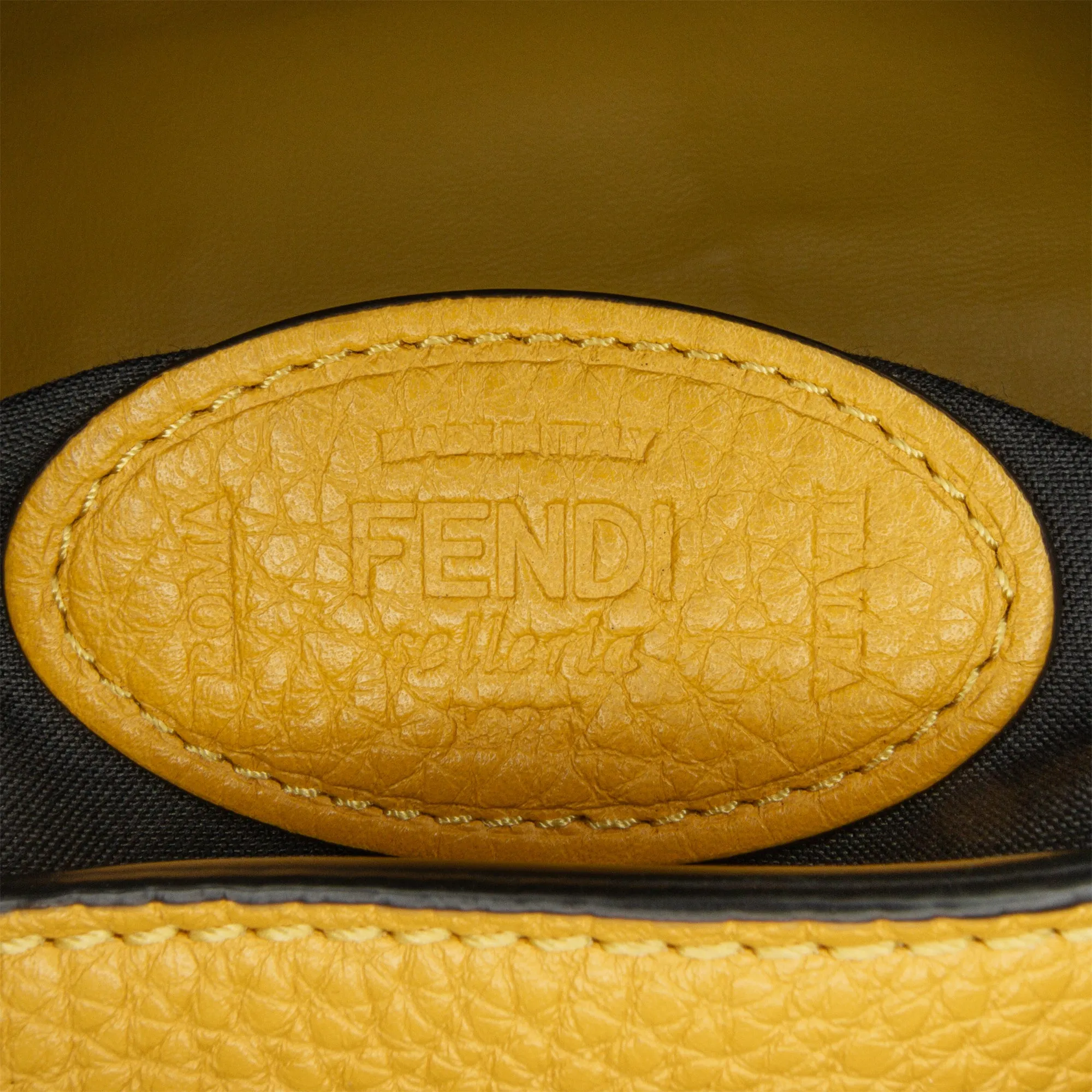 Yellow Fendi Selleria Calfskin Convertible Baguette Crossbody
