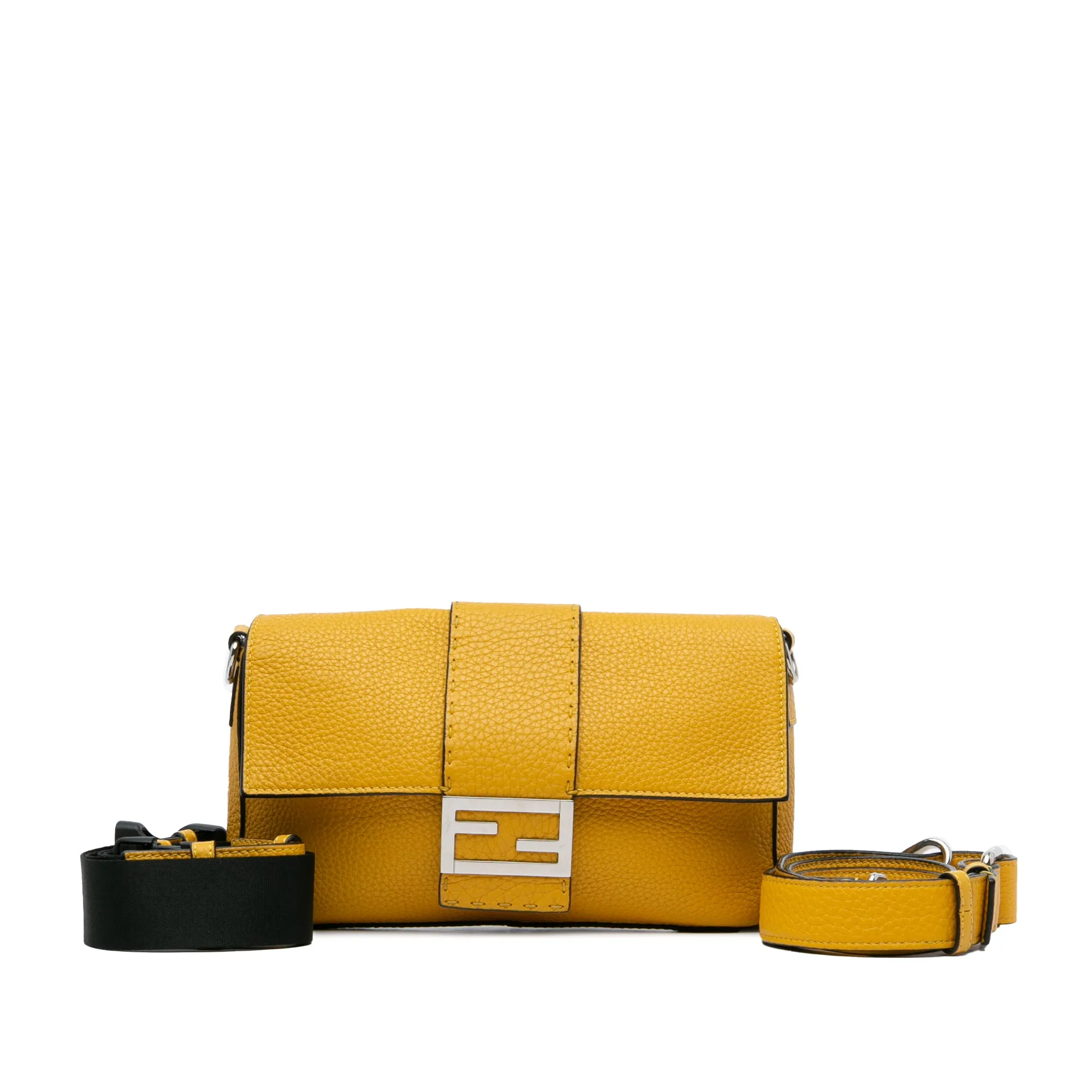 Yellow Fendi Selleria Calfskin Convertible Baguette Crossbody