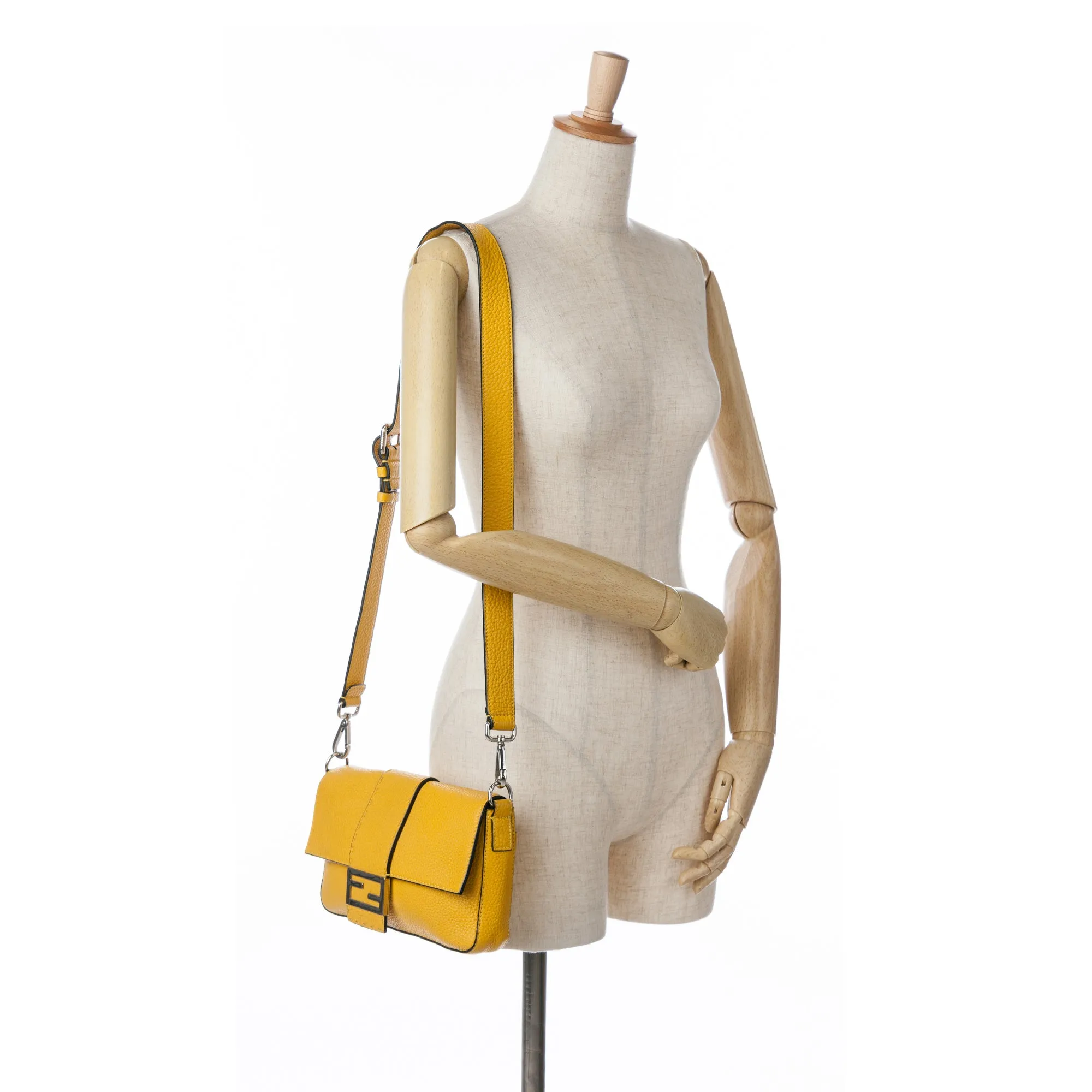Yellow Fendi Selleria Calfskin Convertible Baguette Crossbody