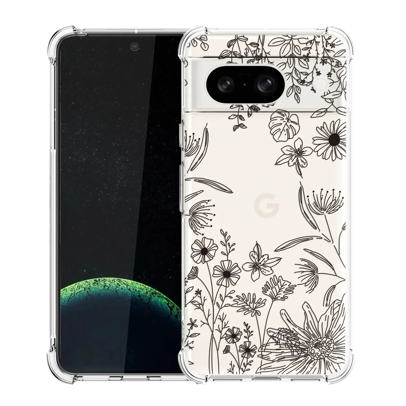 YEPO for Google Pixel 8A Case Clear Flower Shockproof TPU Protective Bumper Fashion Design Cell Phone Cases Cover for Google Pixel 8A Girls