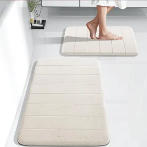 Yimobra Bathroom Rugs Sets 2 Piece, Soft Absorbent Memory Foam Bath Mats Set, Dry Fast Bath Mat, Machine Washable Bath Rug Set for Bathroom, 17x24 31.5x19.8 Inches, Cream White