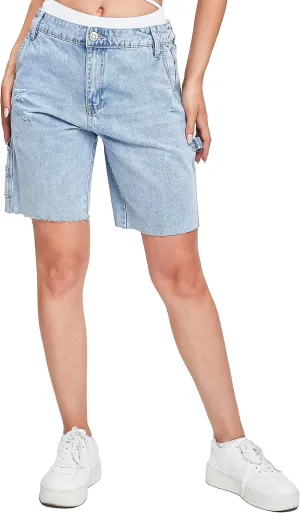 YMI Women's High Rise Denim Carpenter Shorts