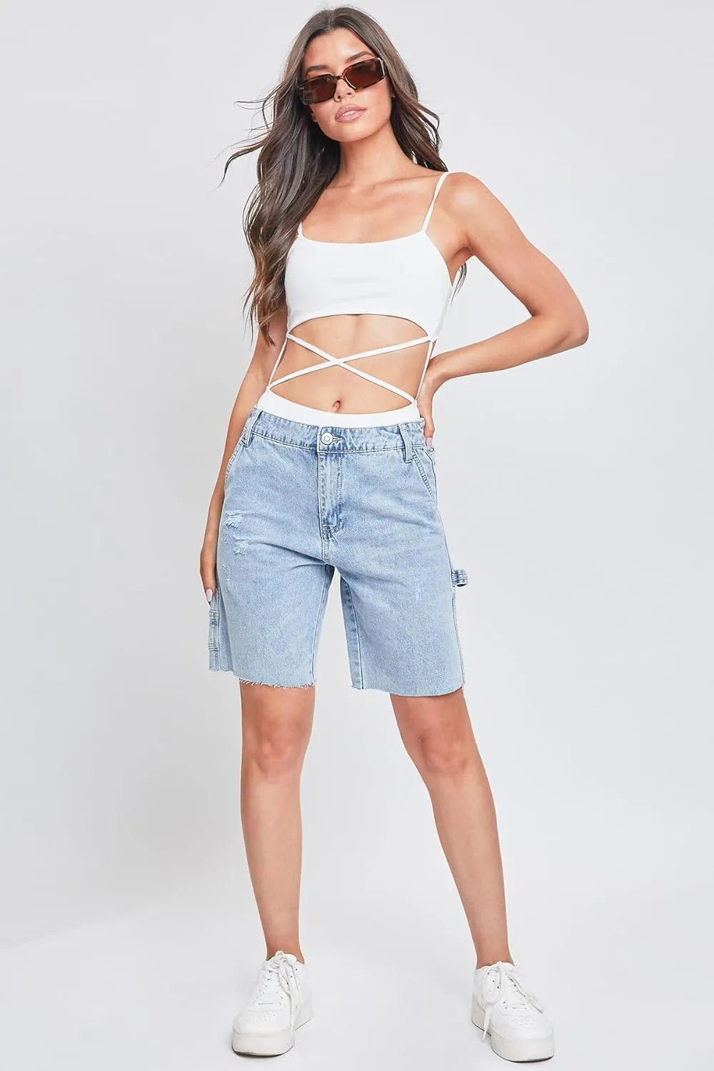 YMI Women's High Rise Denim Carpenter Shorts