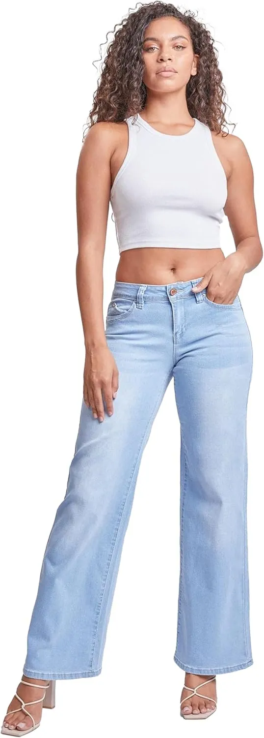 YMI Women’s Sustainable Wannabettabutt Low Rise Wide Leg Jeans