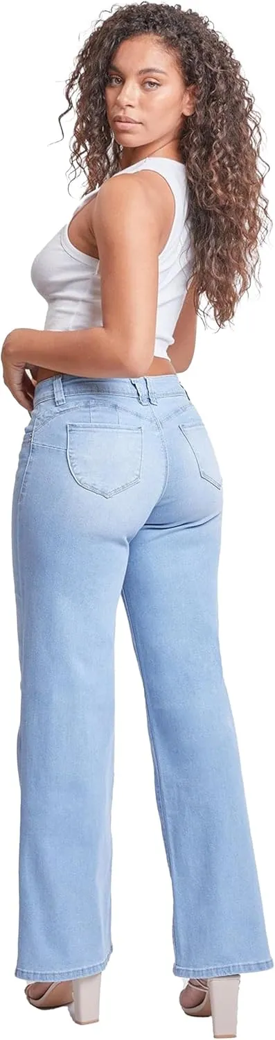 YMI Women’s Sustainable Wannabettabutt Low Rise Wide Leg Jeans
