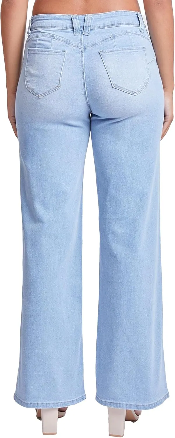 YMI Women’s Sustainable Wannabettabutt Low Rise Wide Leg Jeans