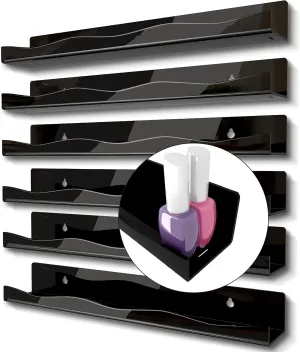 YMVV Black Acrylic Nail Polish Wall Racks,15" Increased Width Black Wall Mounted Shelves Nail Polish Organizer, Sunglasses Essential Oil Storage Shelf Display 6 Pack
