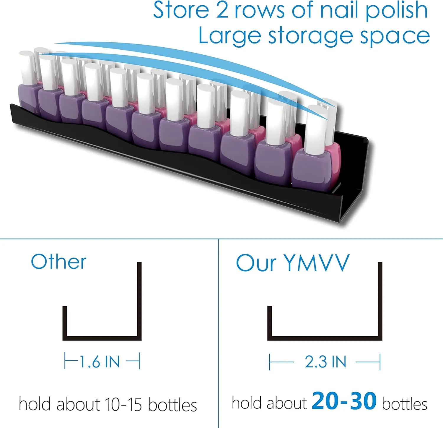 YMVV Black Acrylic Nail Polish Wall Racks,15" Increased Width Black Wall Mounted Shelves Nail Polish Organizer, Sunglasses Essential Oil Storage Shelf Display 6 Pack