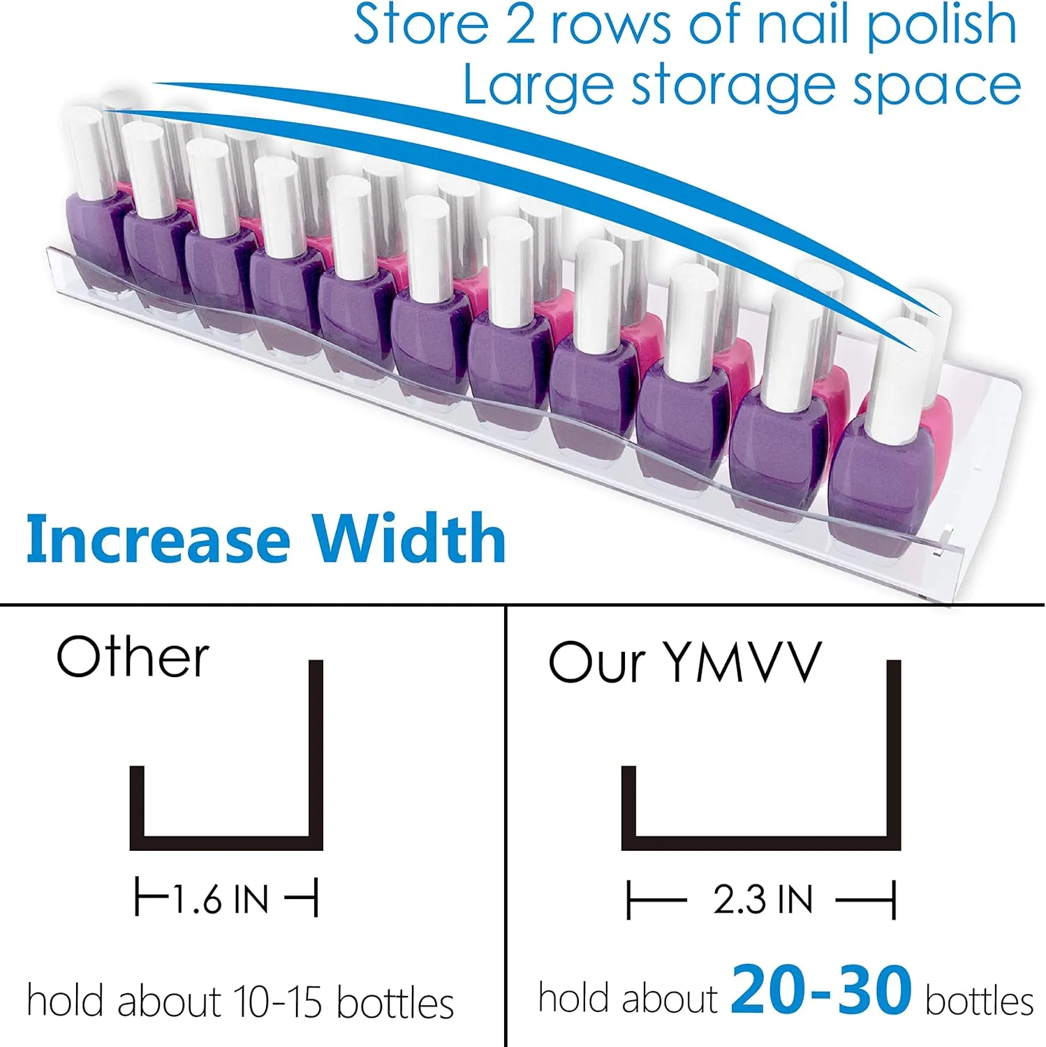 YMVV Clear Acrylic Nail Polish Wall Racks,15" Increased Width Black Wall Mounted Shelves Nail Polish Organizer, Sunglasses Essential Oil Storage Shelf Display 6 Pack