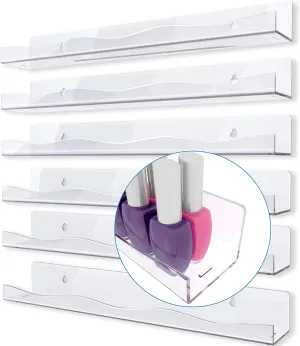YMVV Clear Acrylic Nail Polish Wall Racks,15" Increased Width Black Wall Mounted Shelves Nail Polish Organizer, Sunglasses Essential Oil Storage Shelf Display 6 Pack