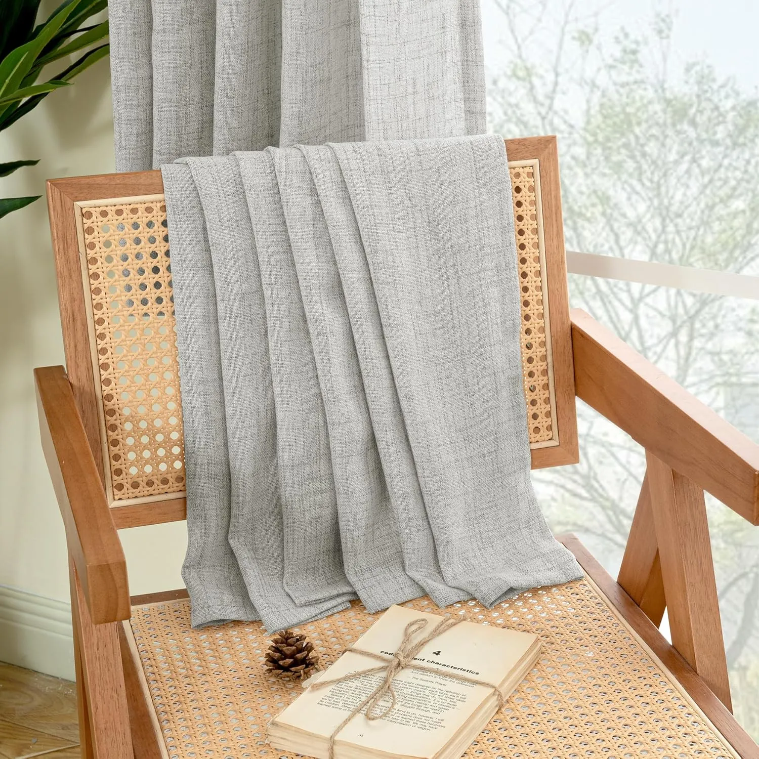 YoungsTex Light Grey Linen Curtains 72 Inch Length for Living Room, Back Tab Light Filtering Semi Sheer Drapes for Dining Room Bedroom Rod Pocket Window Treatments, 52 X 72 Inch, 2 Panels