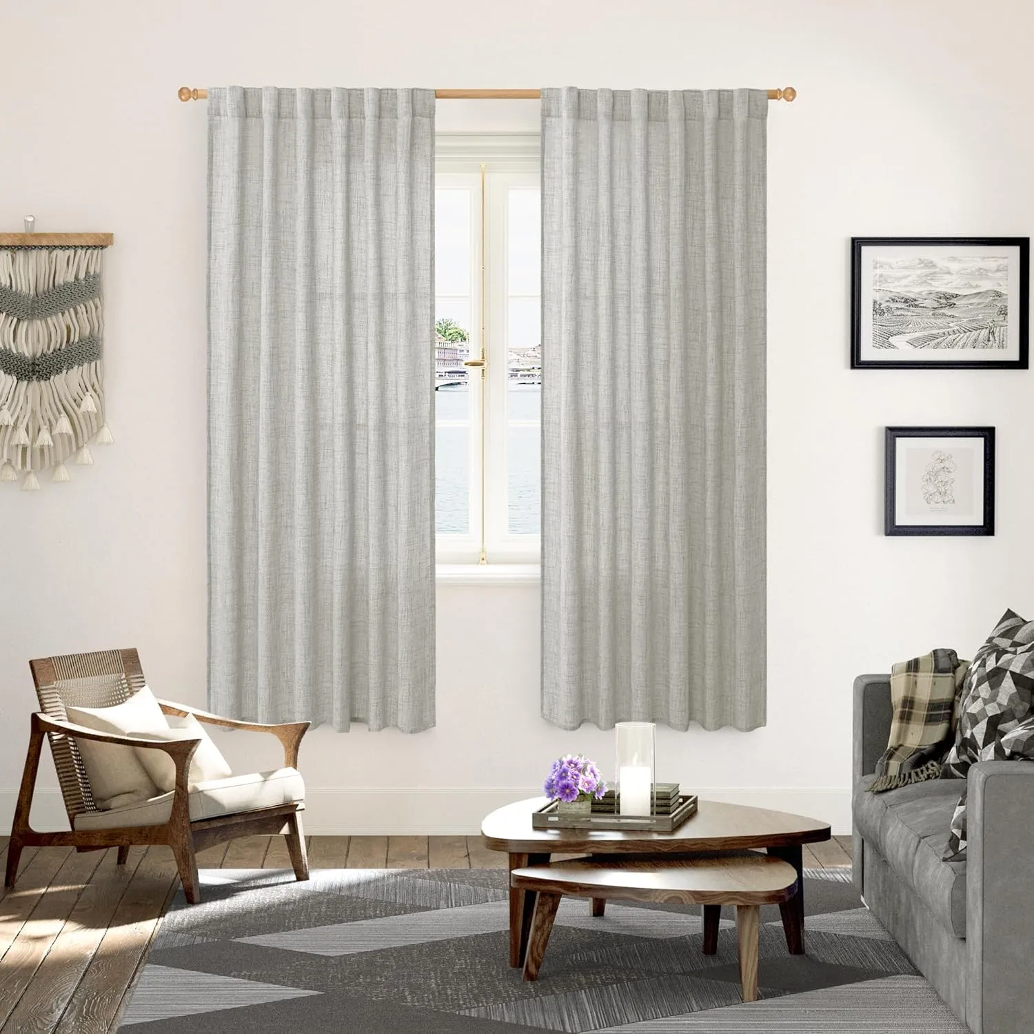 YoungsTex Light Grey Linen Curtains 72 Inch Length for Living Room, Back Tab Light Filtering Semi Sheer Drapes for Dining Room Bedroom Rod Pocket Window Treatments, 52 X 72 Inch, 2 Panels