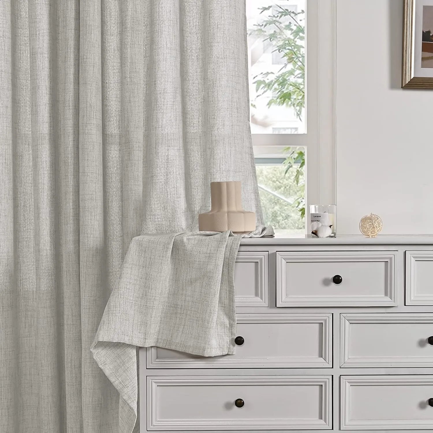 YoungsTex Light Grey Linen Curtains 72 Inch Length for Living Room, Back Tab Light Filtering Semi Sheer Drapes for Dining Room Bedroom Rod Pocket Window Treatments, 52 X 72 Inch, 2 Panels