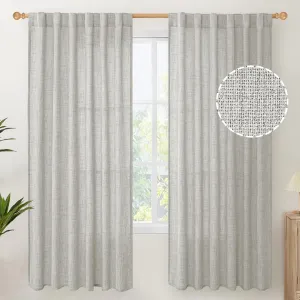 YoungsTex Light Grey Linen Curtains 72 Inch Length for Living Room, Back Tab Light Filtering Semi Sheer Drapes for Dining Room Bedroom Rod Pocket Window Treatments, 52 X 72 Inch, 2 Panels