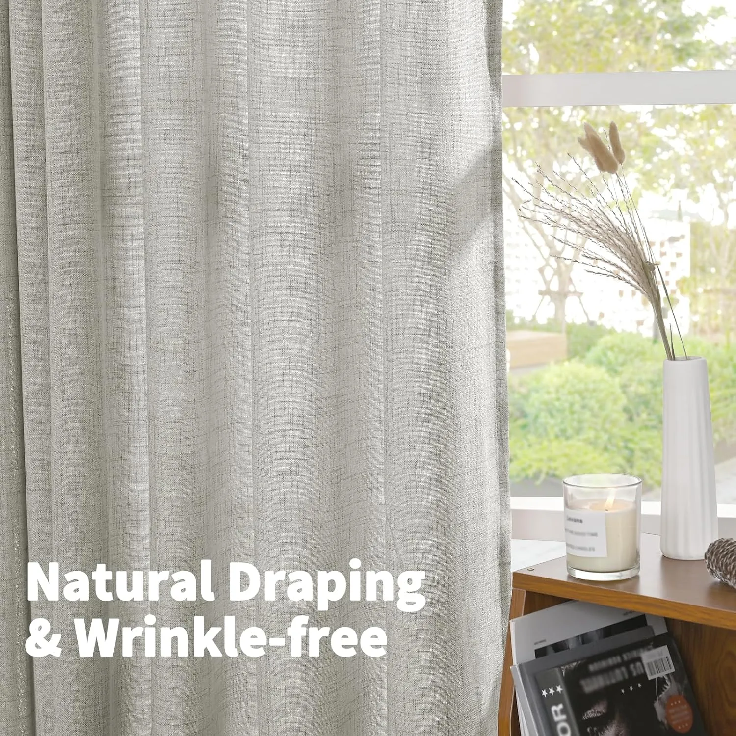 YoungsTex Light Grey Linen Curtains 72 Inch Length for Living Room, Back Tab Light Filtering Semi Sheer Drapes for Dining Room Bedroom Rod Pocket Window Treatments, 52 X 72 Inch, 2 Panels