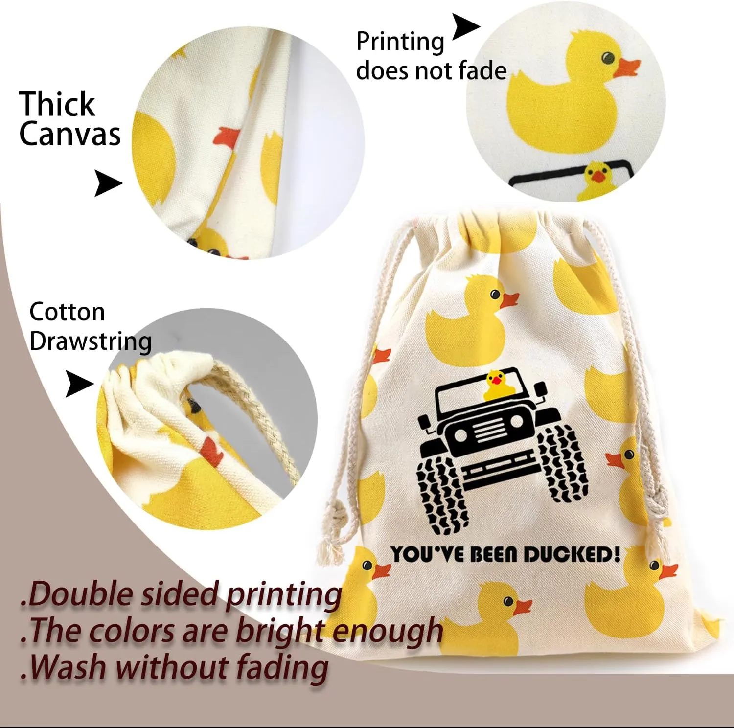 YOU'VE BEEN DUCKED Duck Duck Drawstring Bag, Rubber Duck Bag, Reusable Rubber Duck Bag, Gifts for Any Duck Lover, Cute Little Yellow Duck Canvs Bags 14.6 x 11.8 inches (Beige02, Large)