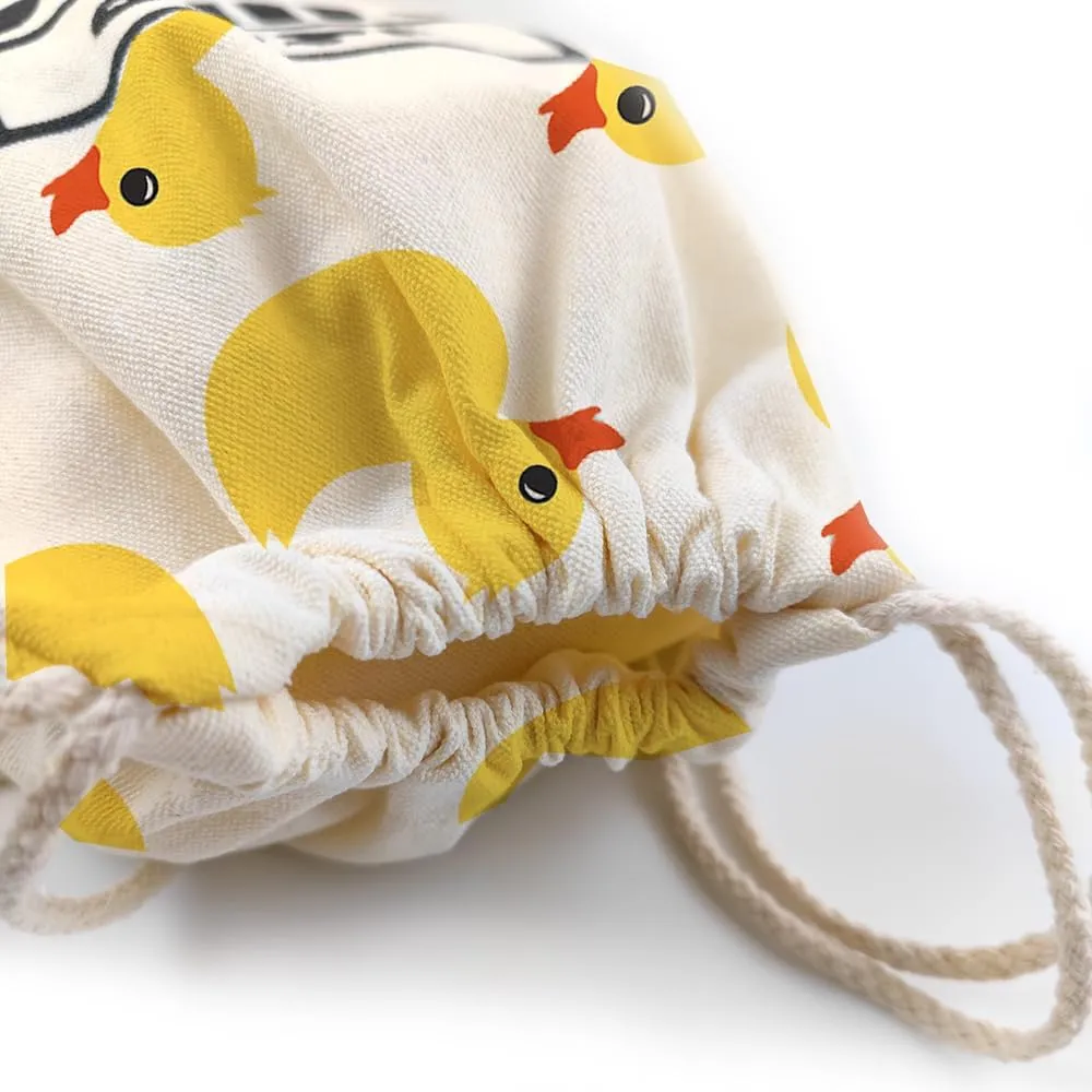 YOU'VE BEEN DUCKED Duck Duck Drawstring Bag, Rubber Duck Bag, Reusable Rubber Duck Bag, Gifts for Any Duck Lover, Cute Little Yellow Duck Canvs Bags 14.6 x 11.8 inches (Beige02, Large)
