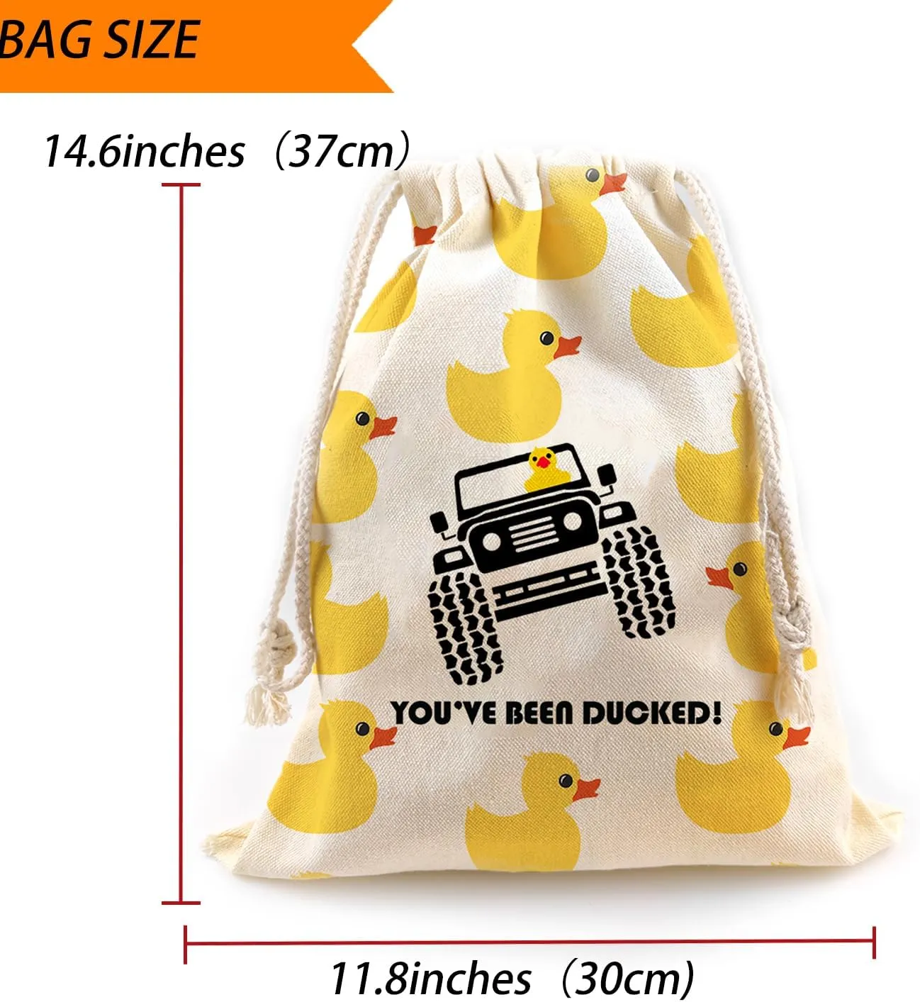 YOU'VE BEEN DUCKED Duck Duck Drawstring Bag, Rubber Duck Bag, Reusable Rubber Duck Bag, Gifts for Any Duck Lover, Cute Little Yellow Duck Canvs Bags 14.6 x 11.8 inches (Beige02, Large)