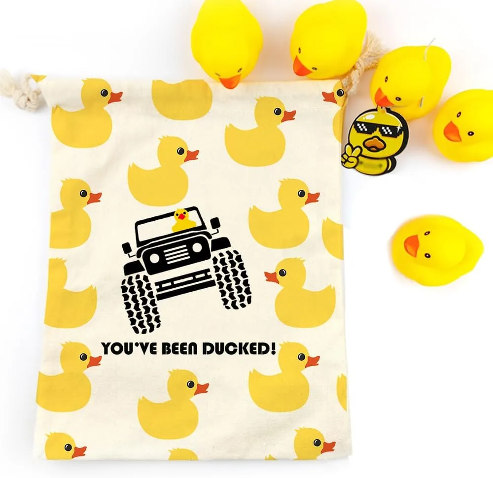 YOU'VE BEEN DUCKED Duck Duck Drawstring Bag, Rubber Duck Bag, Reusable Rubber Duck Bag, Gifts for Any Duck Lover, Cute Little Yellow Duck Canvs Bags 14.6 x 11.8 inches (Beige02, Large)