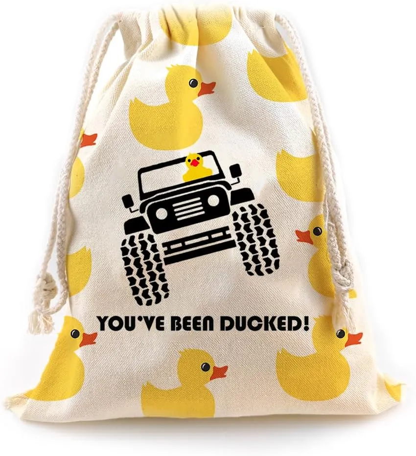 YOU'VE BEEN DUCKED Duck Duck Drawstring Bag, Rubber Duck Bag, Reusable Rubber Duck Bag, Gifts for Any Duck Lover, Cute Little Yellow Duck Canvs Bags 14.6 x 11.8 inches (Beige02, Large)