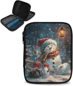 YUVAMAGIMO Christmas Snowman Crochet Hook Case Portable Travel Organizer Zipper Bag Easy to Hold Interchangeable Knitting Needle Case for Various Knitting Needles and Other Accessories