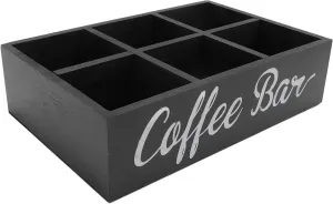 Zerodis with Divider Wooden Coffee Bar Countertop Storage Basket with 6 Compartments for Organizing Coffee Pods Stir Sticks Tea Bags Sugar Packets Coffee Station Organizer Kitchen (Black)