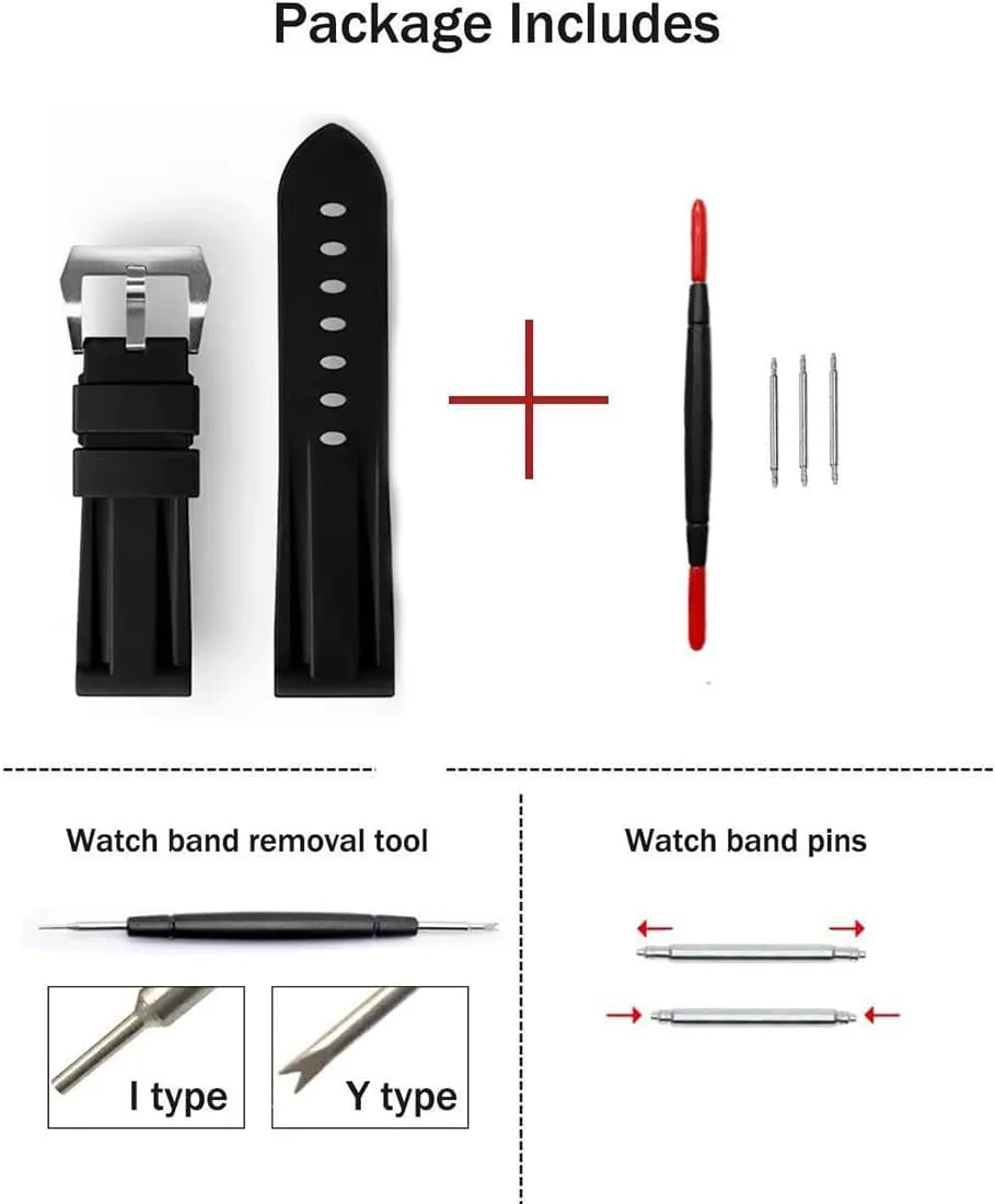 ZHUOLEI Rubber Watch Band For Panerai Watches With Buckle, 22mm 24mm 26mm Soft Durable Rubber Replacement Watch Bands For Men's Panerai Watches