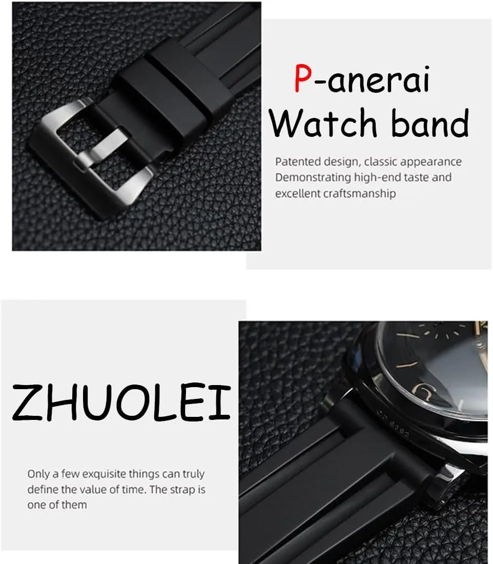 ZHUOLEI Rubber Watch Band For Panerai Watches With Buckle, 22mm 24mm 26mm Soft Durable Rubber Replacement Watch Bands For Men's Panerai Watches