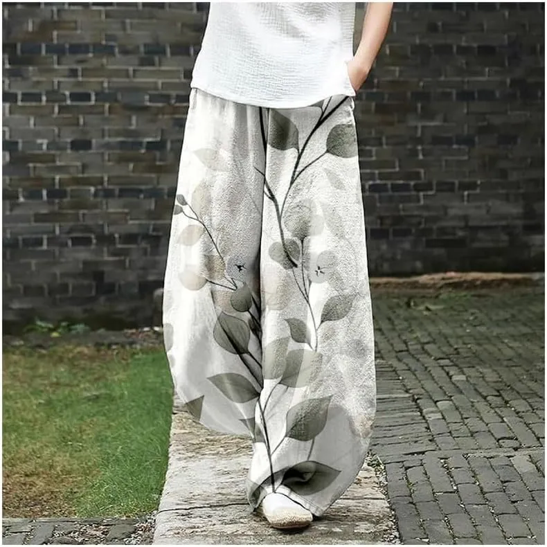 ZOCAVIA Japanese Style Lantern Pants for Women Summer Baggy Boho Floral Wide Leg Pants Elastic Hippie Trouser with Pockets