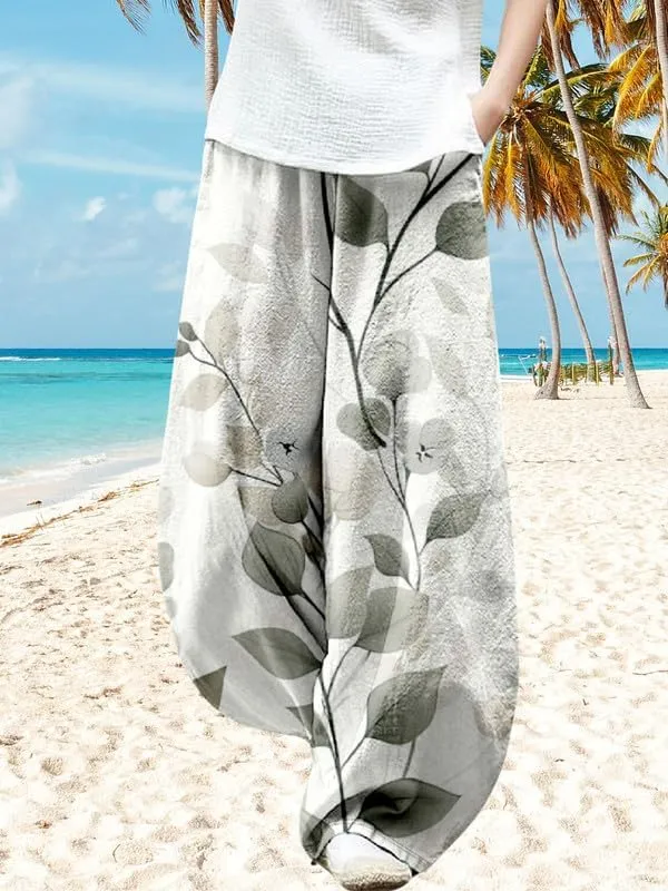 ZOCAVIA Japanese Style Lantern Pants for Women Summer Baggy Boho Floral Wide Leg Pants Elastic Hippie Trouser with Pockets