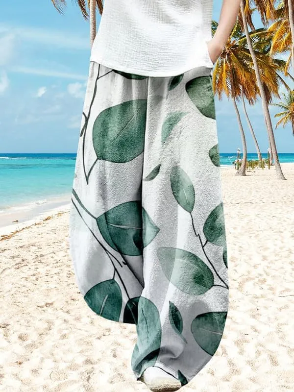 ZOCAVIA Japanese Style Lantern Pants for Women Summer Baggy Boho Floral Wide Leg Pants Elastic Hippie Trouser with Pockets